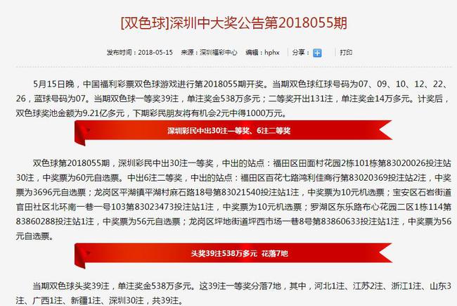 深圳双色球2018055期中奖纪实，幸运之光闪耀鹏城